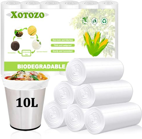 120 Count Pedal Bin Bags, 2.6 Gallon/10L Small Bin Liners, Unscented White | 10 Litre Trash Bags, Leak-Proof, Tear-Resistant Food Waste Bags, Recycled Compostable Trash Bag for Kitchen Bathroom Office