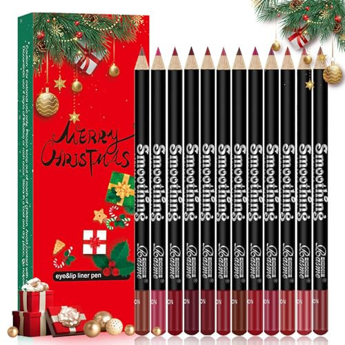 Matte Lipliner Set, 12 Farben Wasserdicht Lang Anhaltende Lip Liner Lippenstift Set Für Christmas, Hochpigmentierte Glatte Textur Lip Liner Geschenk-Set, Lippenkonturierung Verstärken
