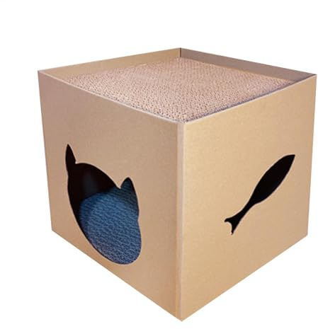 Générique Maison en Carton pour Chat – Boîte À Gratter avec 2 Patins À Gratter, Boîte À Gratter en Carton Ondulé, Grotte Cachée pour Chat en Carton Ondulé pour Chats D'intérieur, Chatons, Lapins