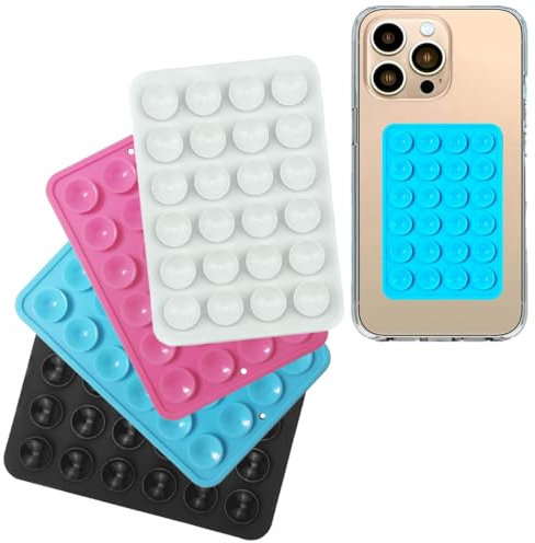 4 soportes de ventosa para teléfono móvil, soportes de teléfonos móviles antideslizantes,ventosa de silicona para coche, para selfies y videos,negro+blanco+azul cielo+rosa