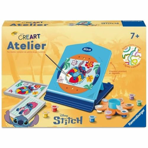 Ravensburger – CreArt Atelier Stitch – Peinture par Numéros Enfant Dès 7 Ans – 2 Tableaux – Chevalet Rechargeable – 12023122