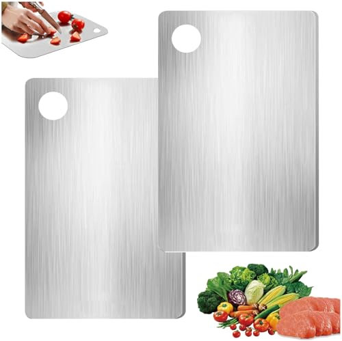 Jiavlyx 2 Pezzi Tagliere Acciaio Inox, 24 * 15cm Tagliere In Acciaio Inossidabile, Doppio Lato Per Alimenti, Antibatterico E Antifungino