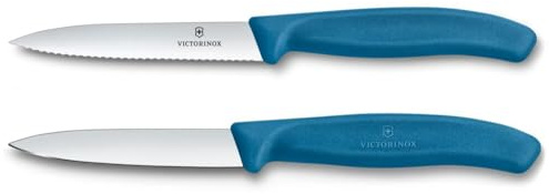 Victorinox Swiss Classic, Set de couteaux à tomates et à légumes, 2 pièces, Lame extra tranchante, Manche plastique, Acier inoxydable, Swiss Made, Bleu