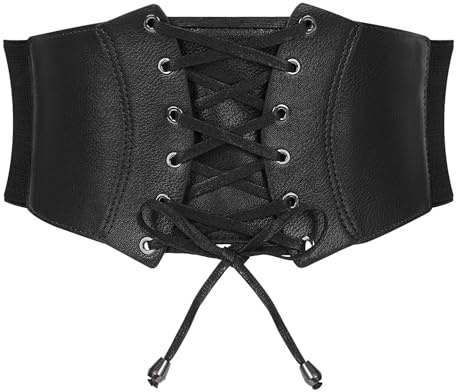 WERFORU Ceinture Large Corset Élastique pour Femmes Corset à Lacets Femme Vintage à Nouer pour Robes,Noir,Taille ajustée 74cm-83cm