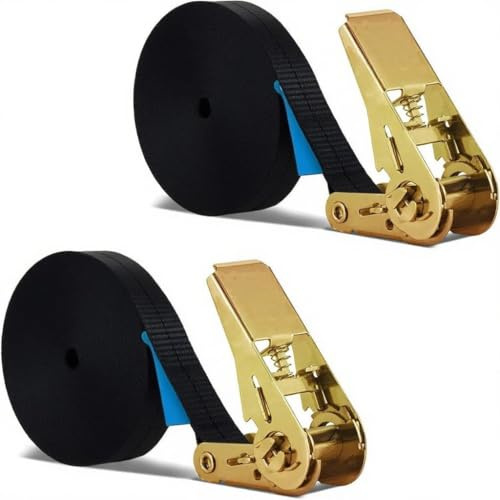 Cinghie a Cricchetto Nero, BetterJonny 2 Pezzi x 15M Cinghia di Fissaggio a Cricchetto Cinghie di Tensione da 25MM con Cricchetto Resistenti per Carico 1000 kg per Moto Bicicletta Truck, Totale 30M