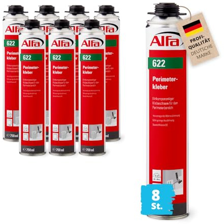 622 ALFA - Colle mousse adhésive monocomposant, plaques périmétriques, 8 pièces, 750ml, pour pistolet