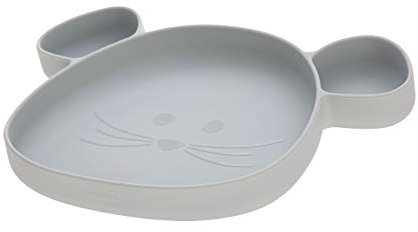 LÄSSIG Silikon Kinderteller mit Saugnapf unterteilt/Little Chums Mouse grey