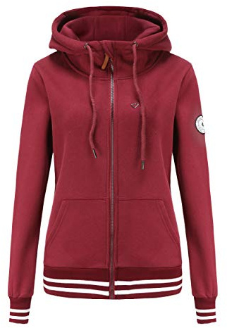 TrendiMax Dam Huvtröjor med Dragkedja Huvjacka Höst Vinter Sportjacka Hoodie Tröja Pullover Toppar Långarmade Rödvin XL