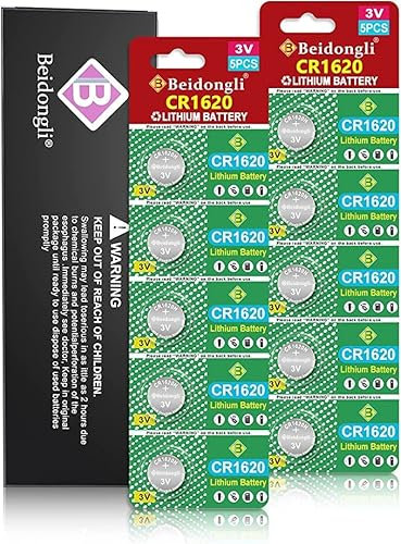 CR1620 3V Lithium Knopfzelle Betterie CR 1620 Batterien 10 Stück [5 Jahren Garantie] (CR1620-2-10)