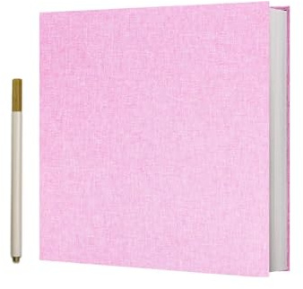Vienrose Self Adhesive Photo Album, 60 Pages, 28 x 27 cm, Pink | Pink linen cover; 60 pages (30 sheets); holds up to 180 6 x 4 in or 60 8 x 10 in photos; includes metal pen