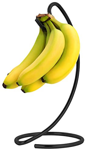 Homeries Banana Holder Modern Banana Hanger Tree Stand Hook for Kitchen Countertop, Copper Banana Stand (Black)