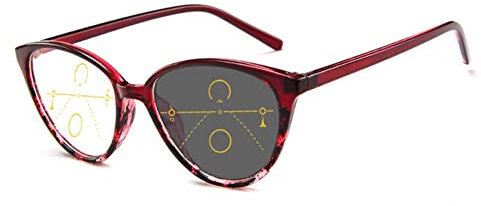 RICCIE Women's progressive multifocal outdoor photochromic reading glasses, retro cat glasses frame 1.56 aspheric resin lens sunglasses diopter +1.0 to +3.0,05,+1.0
