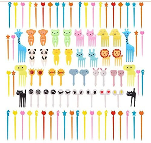 Fezf 90 Stück Obst Gabel für Kinder, Tier-Fruchtgabel, Mini-Gabel, Stich, Fingerfood, Obst Gabel, Wiederverwendbar, Obst-Zahnstocher, Lunchbox, Partygabel, Nachmittagstee, Geburtstagsfeier-Gabel