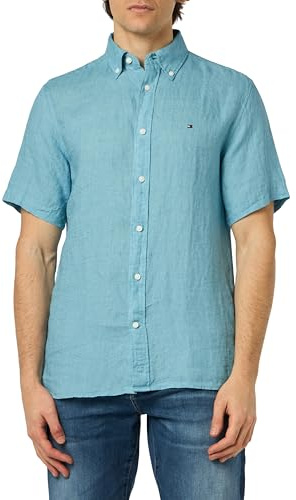 Tommy Hilfiger Camicia Maniche Corte Uomo, Blu (Sleepy Blue), XS