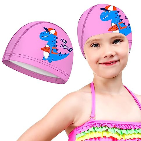 Bonnets de Natation pour Enfants, Bonnet de Natation Elastique en Silicone, Bonnets de Bain Mignons Enfants Bonnets de Natation de Compétitio, pour Les Filles Les Garçons et Les Adolescents, Rose