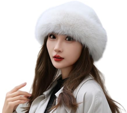 BSYLOO Gorro cálido de piel sintética gruesa, lujoso sombrero mongol de visón sintético para mujer, boina de invierno versátil para mujeres y niñas, Blanco, S/XXL