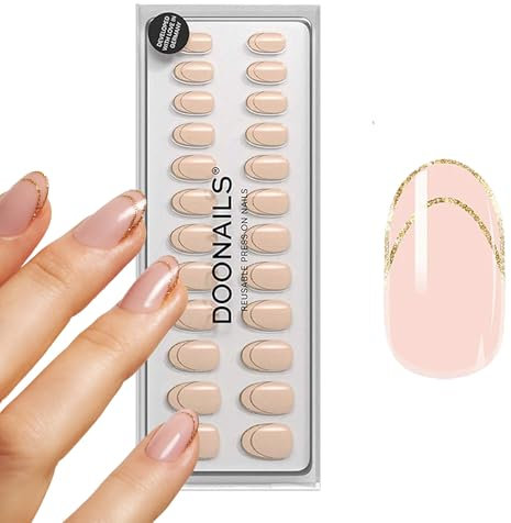 DOONAILS Soft Gel Press On Nails 30er Set Golden French abgerundete Form Nägel zum Aufkleben Full Cover in Salonqualität Fake nails soft gel Medium Natürliches & angenehmes Tragegefühl