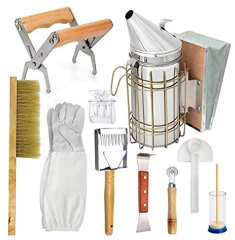 Lily Brown 1 Set Imkereibedarf-Werkzeug-Set, Edelstahl, Raucherbürste, Handschuhe, Schaber, Clip, Zubehör, Imkerbedarf, Werkzeug-Set