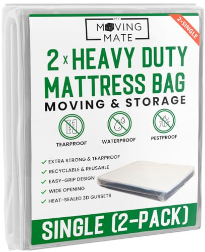 Single Mattress Bag for Moving and Storage - 2-Pack - Mattress Cover for Moving and Storage - 5 Mil Mattress Protector Storage Bags - Heavy Duty, Reusable, Tearproof