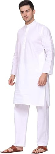 TOSQP27 Mens Cotton Kurta Pajamas White Gift Ethnic Wedding Grooms Outfit Long Sleeve