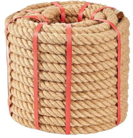 Kweetle Jute Rope, 3/4 Inch x 50 FT, Heavy Duty, Brown, Rustic, Perfect for Home Decor, Crafts, Landscaping, Cat Scratching Posts, Camping