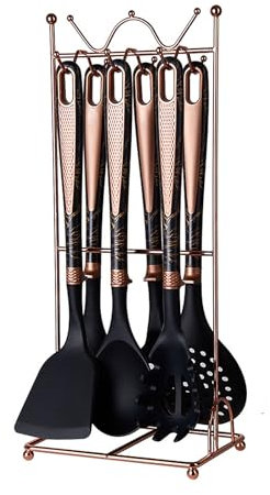 Kitchen Utensils Set, 7 Pieces Silicone Cooking Utensils Set with Stand, BPA-Free & Heat Resistant Kitchen Utensils for Cooking, Kitchen Gadgets Spatulas Set for Nonstick Cookware (Black)