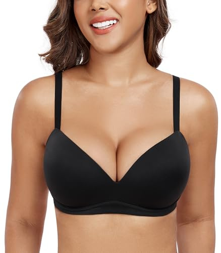 DotVol Women's Plunge Push Up Padded Comfort Wireless Multiway Everyday Bra(Black,38C)