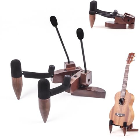Guitar Stand Series, Guitar Stand Floor for Acoustic Guitar, Electric Guitar, Bass Guitar, Ukulele, Mandolin and Violin, Compact and Portable Storage, Travel Stand, Home, Studio, or Concert Use (Black Walnut, Ukulele&Violin)