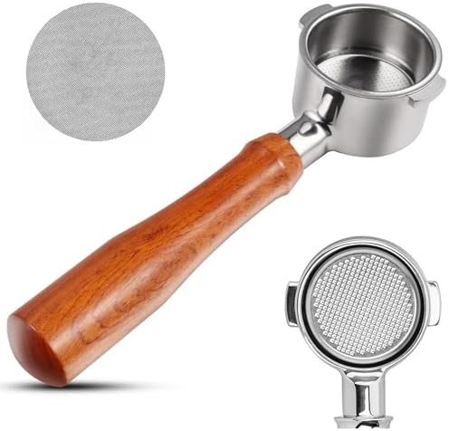 Bottomless Portafilter 58 mm, Coffee Filter 58 mm with Walnut Wooden Handle, Stainless Steel Filter Basket, Espresso Needle Distributor