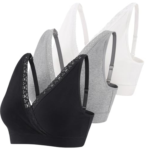 HIHOSSI Reggiseno in Pizzo Regolabile in Cotone - Reggiseno Premaman per Allattamento, Giorno e Notte