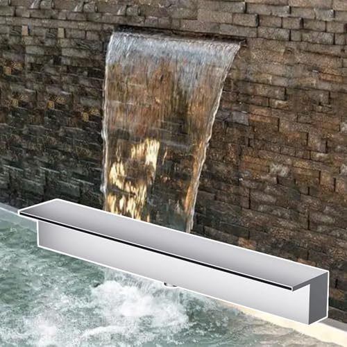 cascada piscina Cascada Vertedero Acero Inoxidable, Fuente Para Piscina Exterior Con Tubo Suave, Accesorios De Agua Pulverizada Para Decoraciones De Estanque/natación/exterior/jardín(Silver,W 30CM)