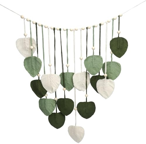 Roellgs Macrame Wall Hanging Tapestry Large Boho Decorative Macrame Leaves Tapestry Woven Wall Hanging Decor for Bedroom Living Room Children's Room (green)