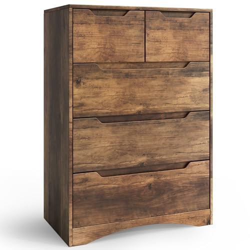 Blishom Cassettiera con 5 cassetti, armadio per camera da letto, armadio dipinto, per soggiorno, impermeabile e durevole, 94 x 72 x 41 cm (marrone chiaro)