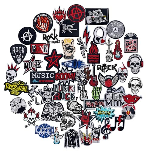 Oucaty 56 Piezas De Parches De Música Punk Rock Para Planchar, Parches Bordados, Imágenes Para Coser O Planchar En Ropa, Mochilas Y Chaquetas