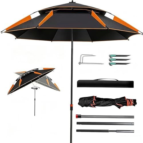 PASLFC Sonnenschirm Strand Windfest Stabil, Strandschirm, 360° frei dreh, Parasol, Beach Umbrella, UV-Schutz Wärmeisolierung, Atmungsaktives Geeignet für Balkon, Garten, Strand und Außenaktivitäten