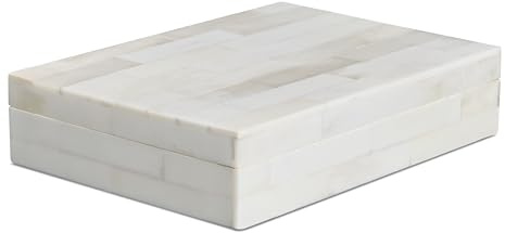 Handicrafts Home Small Decorative Box with Lid – 6x8x1.5” Trinket, Remote Control & Keepsake Memory Box, Decorative Accent for Coffee Table, Shelf, Mantle & Boho Home Decor- Classic Plain- White