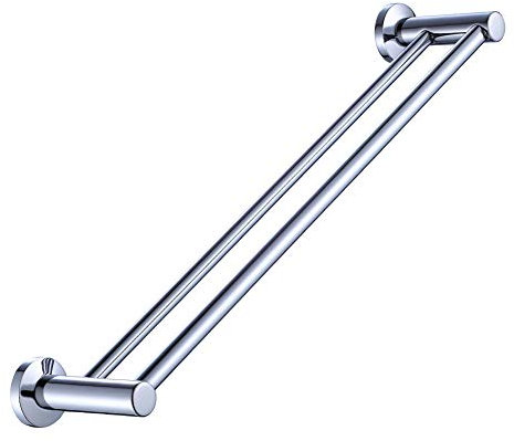 BOOKARROW Double Towel Rails 600mm/ 24 inch Chrome Screw Wall Mounted Dual Rod Towel Shelf Bar or Rack Round in Bathroom or Kitchen B38913-60CM