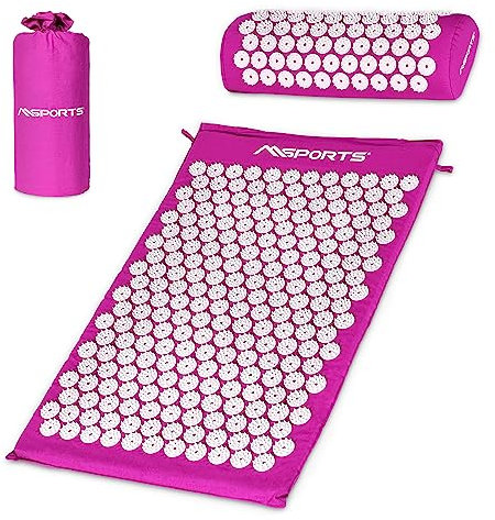 Akupressurmatte Premium, Akupressur Set - inkl. Akupressurmatte, Kissen, Tasche & Workout App, Bezug aus 100% Baumwolle, Lösung von Verspannungen I Massagematte (Violett)