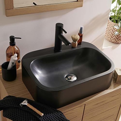 MOB-IN Vasque Salle de Bain à Poser en Résine de Synthèse Noire L50cm ITO
