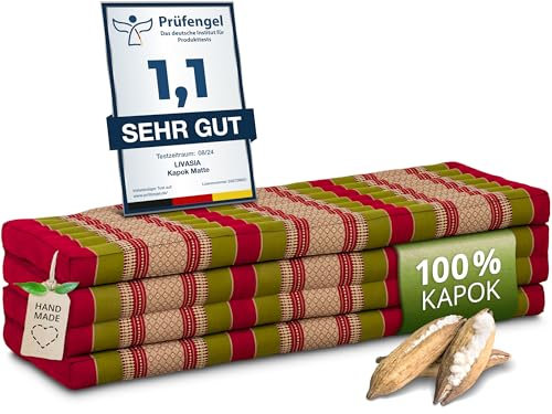 Nachhaltige Klappmatratze Kapok XXL - 200x140x8cm - extrabreite Gästematratze, Faltbare Matratze doppel, ökologische Yogamatte, Gästebett klappbar, Liege Garten Balkon (Rot/Grün)