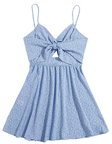 Floerns Women's Boho Floral Print Twist Front Cami A Line Mini Dress Bonnie Blue XS