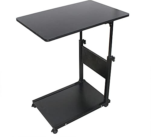 SHZICMY 6,5 kg sidobord, höjdjusterbart sidobord, bärbart soffbord på rullar, mobilt serveringsbord, soffbord nattduksbord laptopbord 50 x 35 x (55 ~ 80) cm (svart)