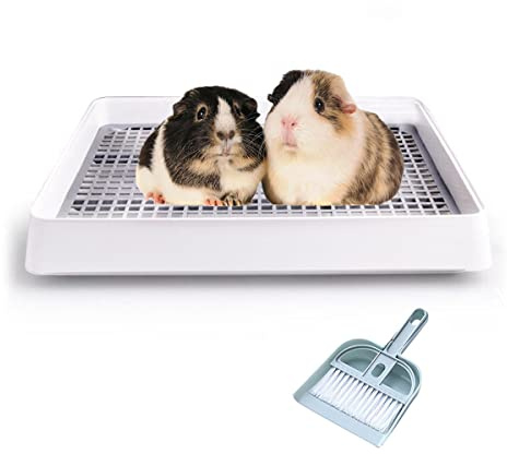 Petlex Rabbit Litter Box with Grate, Super Large Guinea Pig Litter Pan for Cage, Bunny Restroom Litter Tray Small Animals Toilet Potty Trainer for Rabbit Hamster Ferret Rats Guinea Pigs Hedgehog