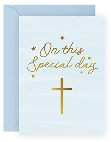 CENTRAL 23 Baptism Cards for Girls - First Holy Communion - 'On This Special Day' - Confirmation Card - 1st Communion Gifts for Boys - Blue Cross - Kindness Cards with Envelope and Stickers