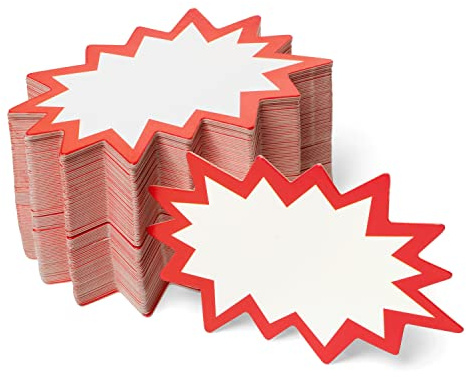 Starburst Signs with Stickers 200pcs | Sale Price Tags for Garage Sale, Estate Sale, Yard Sale, Retail Supplies. 100pcs Price Sign Cards & 100pcs Strong Sticker Dots. 2x3 inch (White)