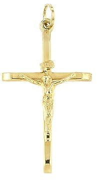 Colgante Crucifijo de Oro de 14 Quilates con Cruz de Jesús - Joyería Italiana de Lujo para Hombres, Mujeres, Adolescentes y Niños - Protección y Buena Suerte - 3 x 1,8 cm