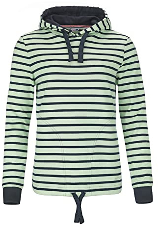 modAS Damen Kapuzenshirt Langarmshirt gestreift - Kapuzenpullover Streifenshirt Ringelshirt mit Kapuze aus Baumwolle in Lindgrün-Blau Größe 36