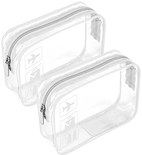 2pcs Clear Travel Toiletry Bag TSA Approved Quart Size Travel Bag Airport Carry On Liquid Shower Pouch Clear Plastic Security Transparent Toiletries Bag (White)