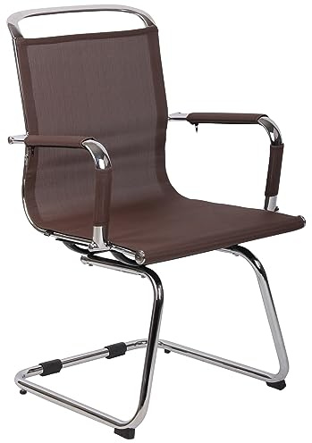 CLP Silla Cantilever Barnet Mesh En Malla Traspirable I Silla De Coferencias Elegante con Reposabrazos & Base Metálica, Color:marrón