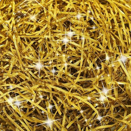 FRIUSATE Papel de seda triturado de 200 g, embalaje dorado, papel triturado, relleno de cesta de papel triturado, papel de relleno de regalo, trituraciones de papel para envolver regalos, embalaje de